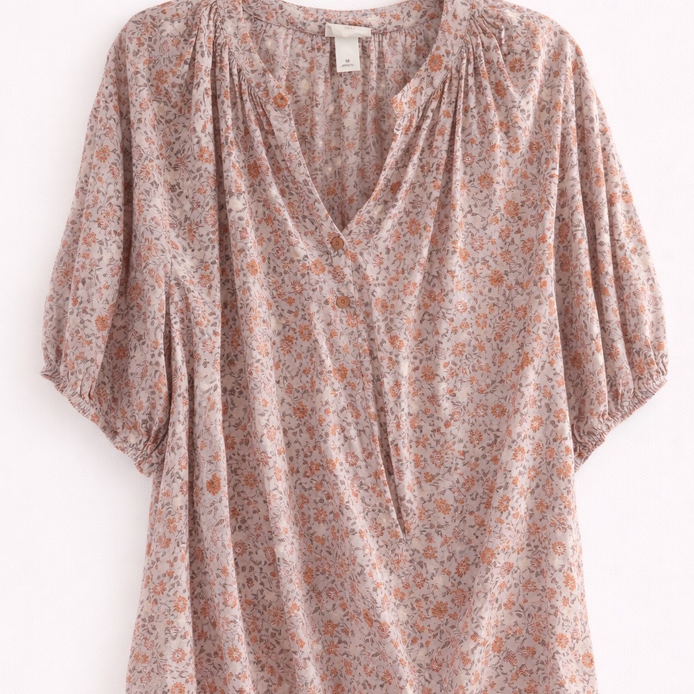 Floral V-Neck Peasant Top - Dusty Rose